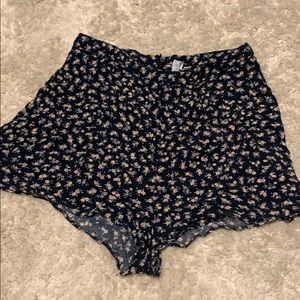 Black floral high wasted shorts